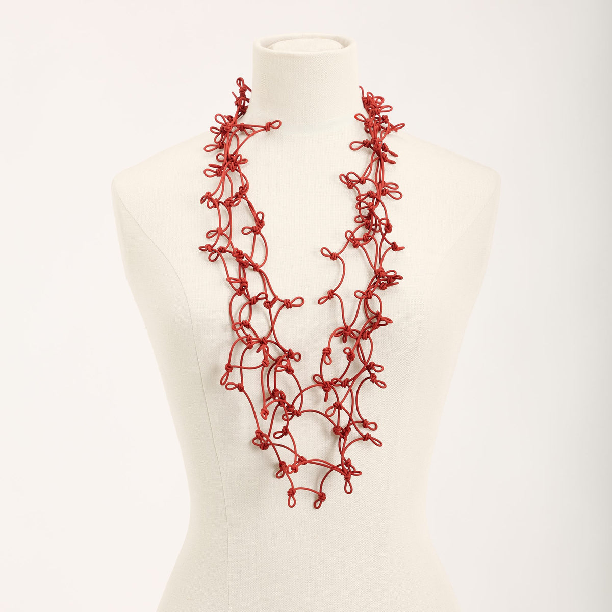 Knots Long Necklace, pastel red