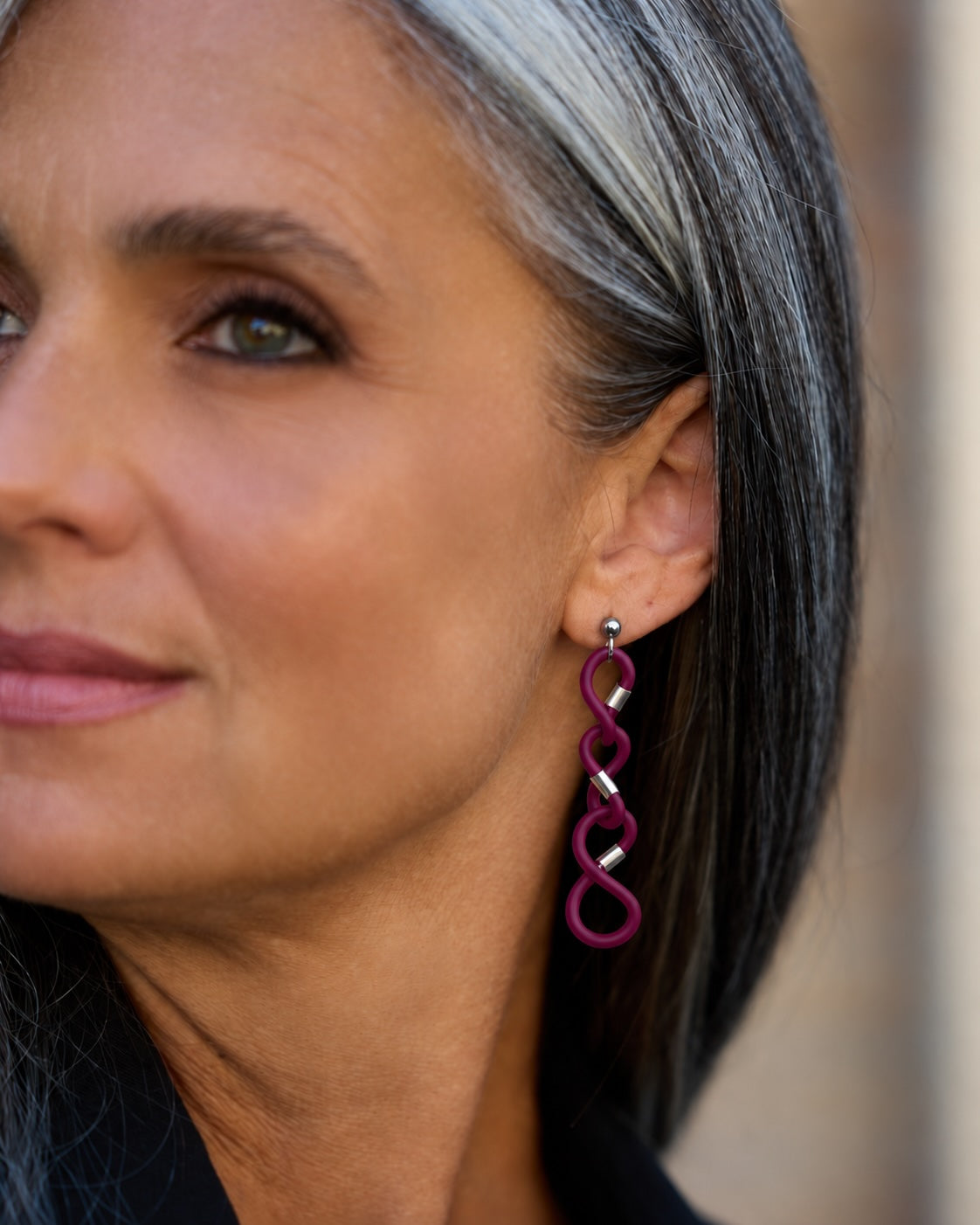 Woman wearing Memory Color Earrings