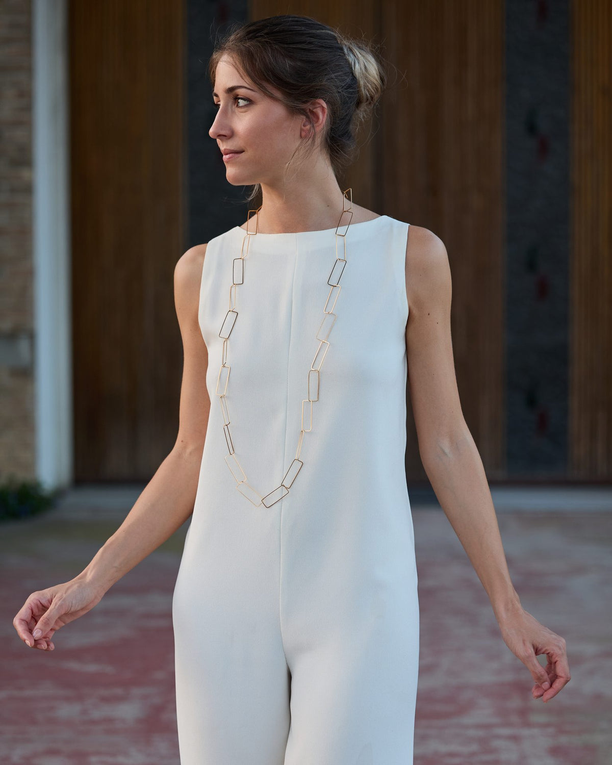 Collana Aria Lunga Oro in argento 925, indossata