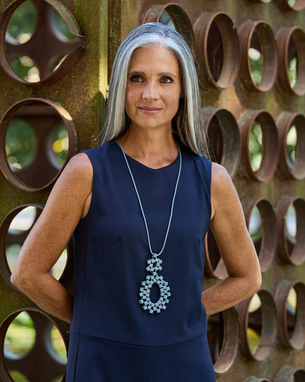 Woman wearing Block 2 Necklace
