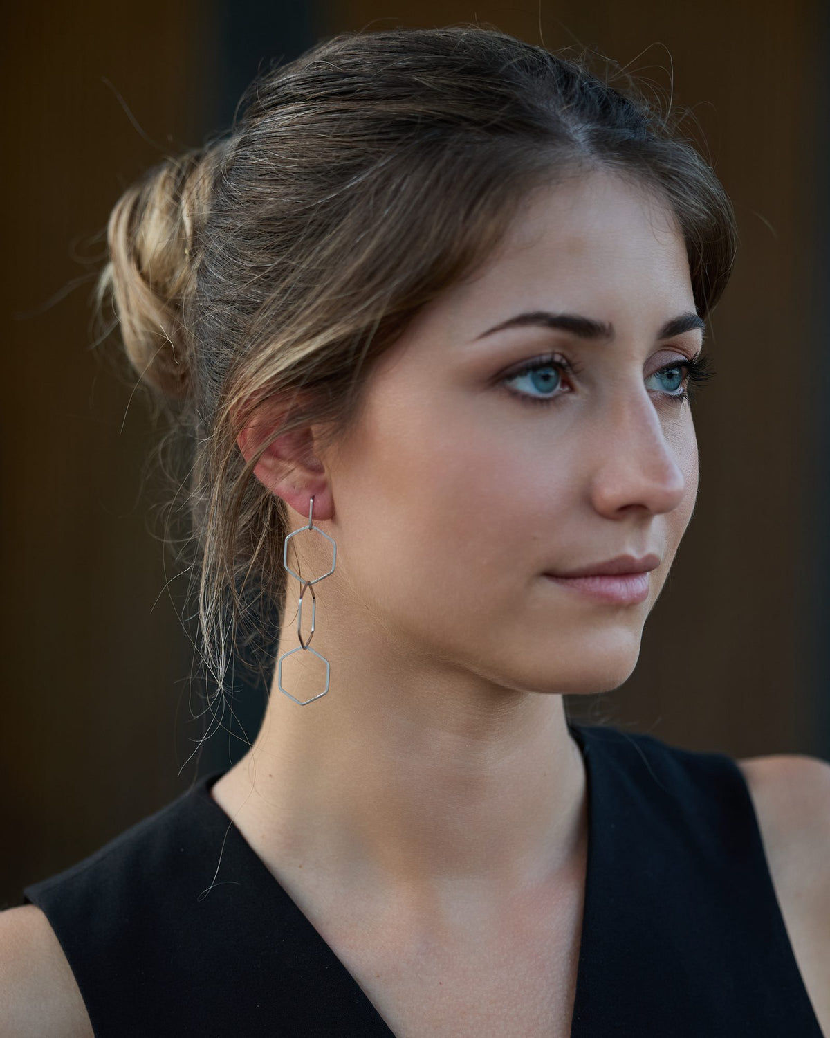 Esa 3 Rhodium earrings in 925 sterling silver, worn