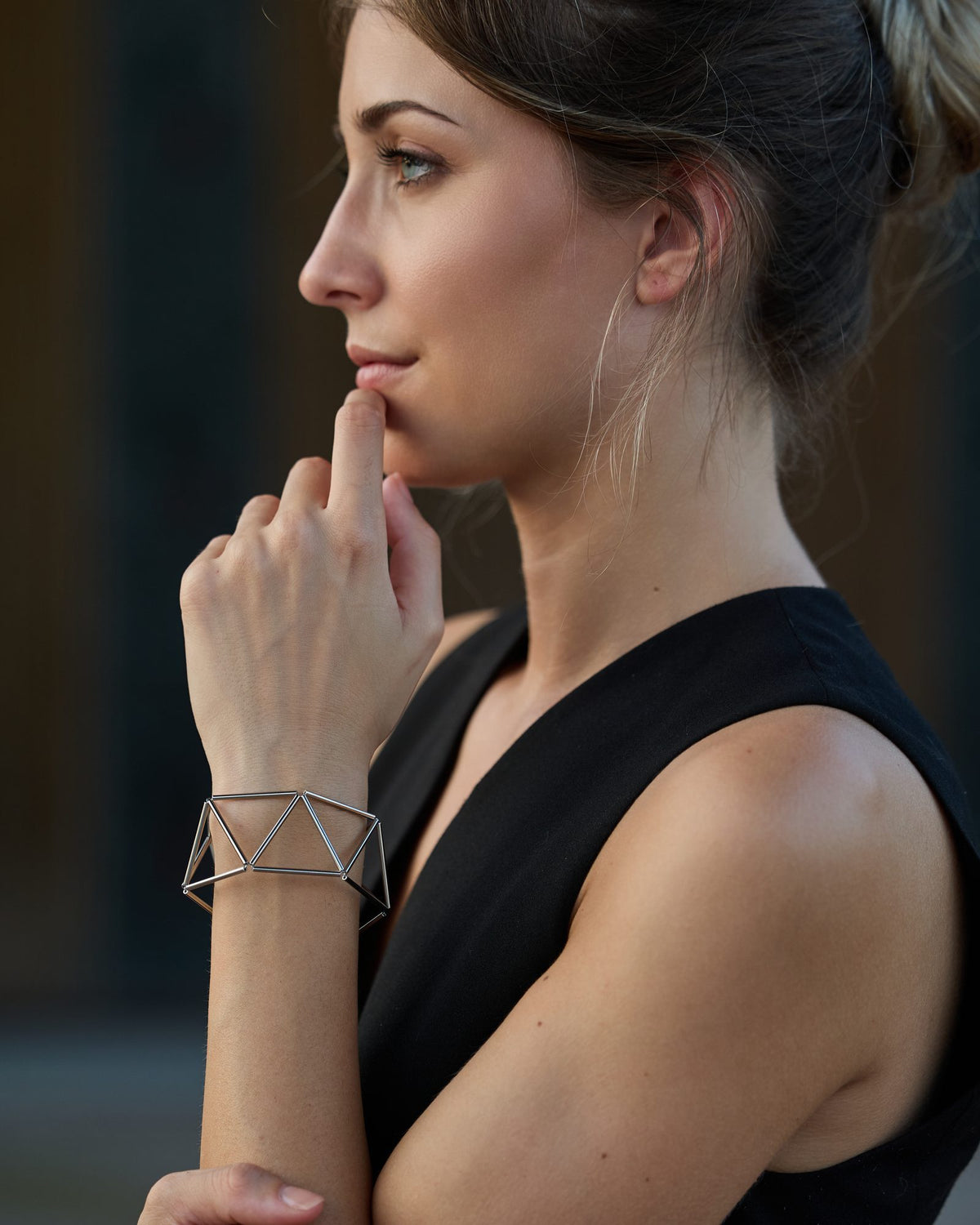 Greca Rhodium bracelet in rhodium-plated brass, worn