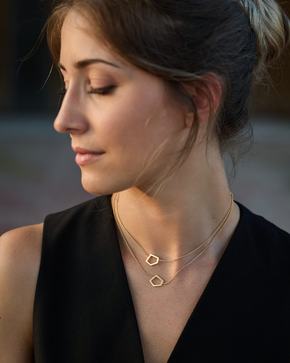 I'mperfect Gold necklace in 925 sterling silver, worn