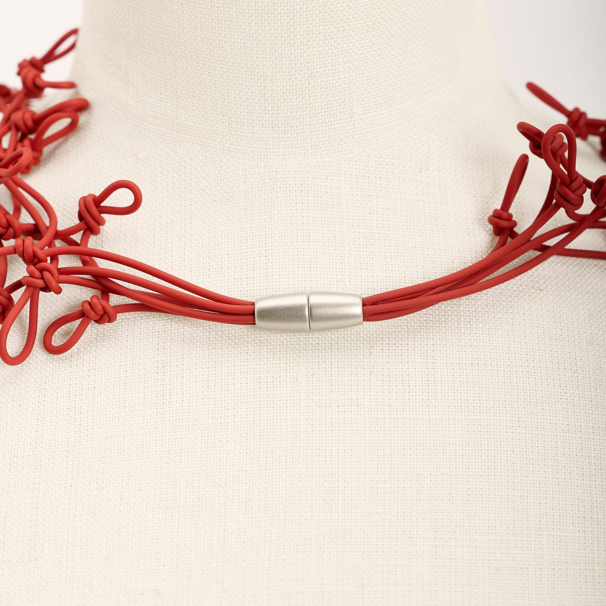 Knots Long Necklace, pastel red
