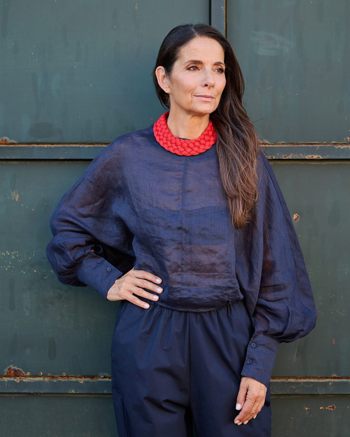 Woman wearing Queen Necklace